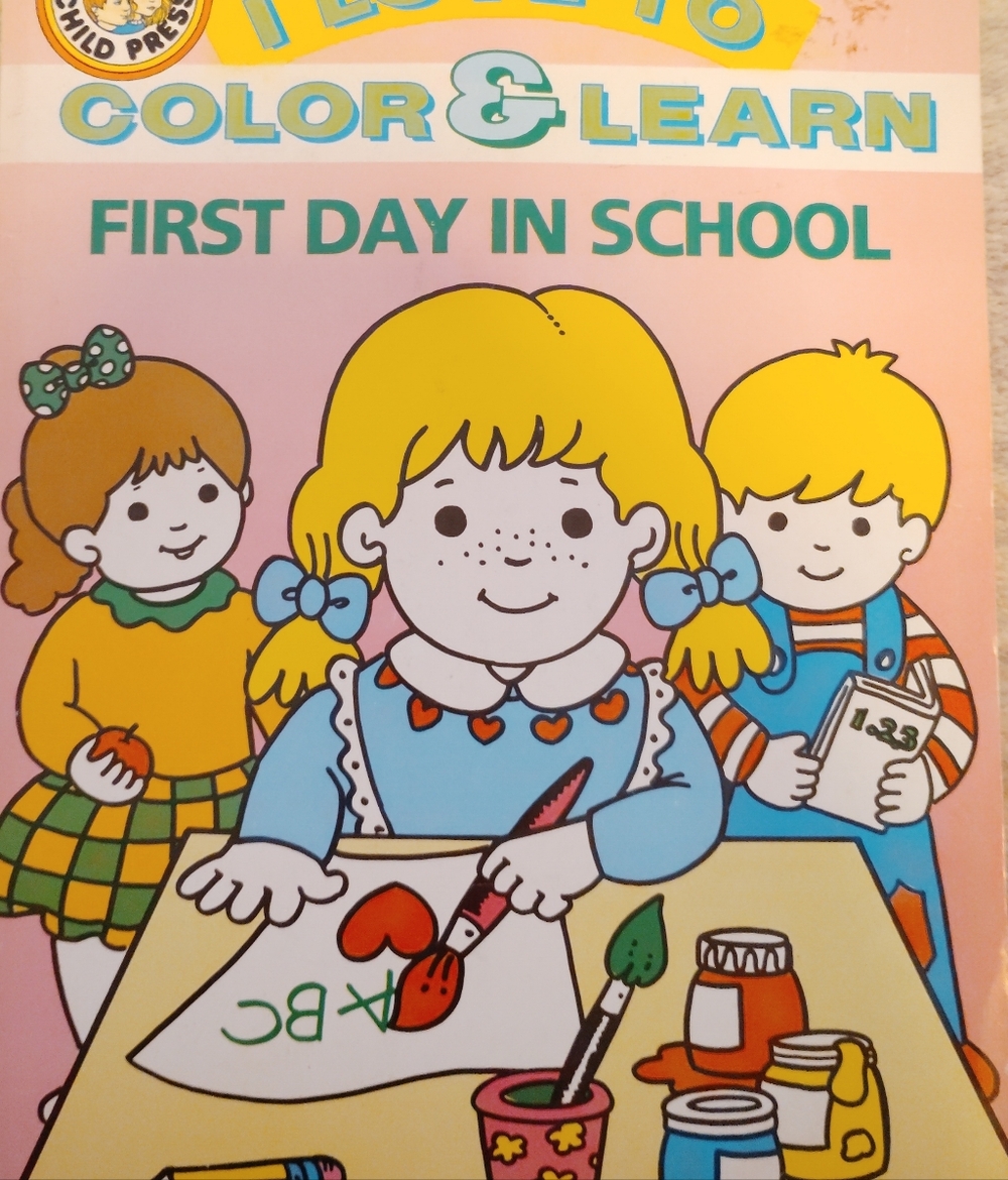 Color & Learn "First Day in School" Kids Coloring Book -unused Vintage creative